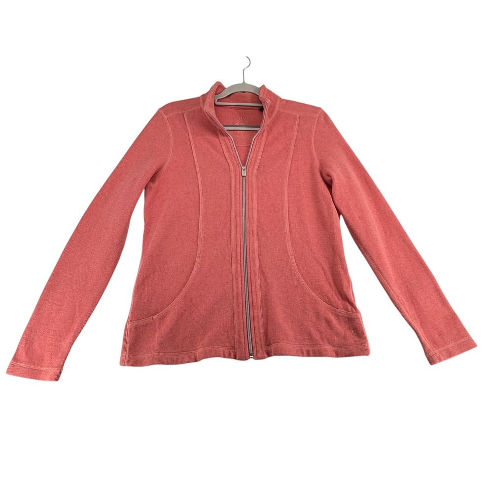Tommy Bahama Full Zip Ribbed Jacket Women Small Coral Cotton Stretch Coastal